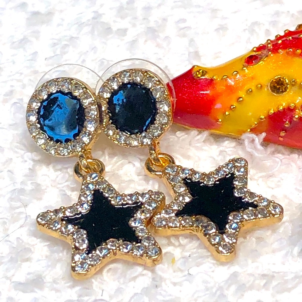 Gold and black stud back rhinestone earrings NWOT-glossy black STARS
